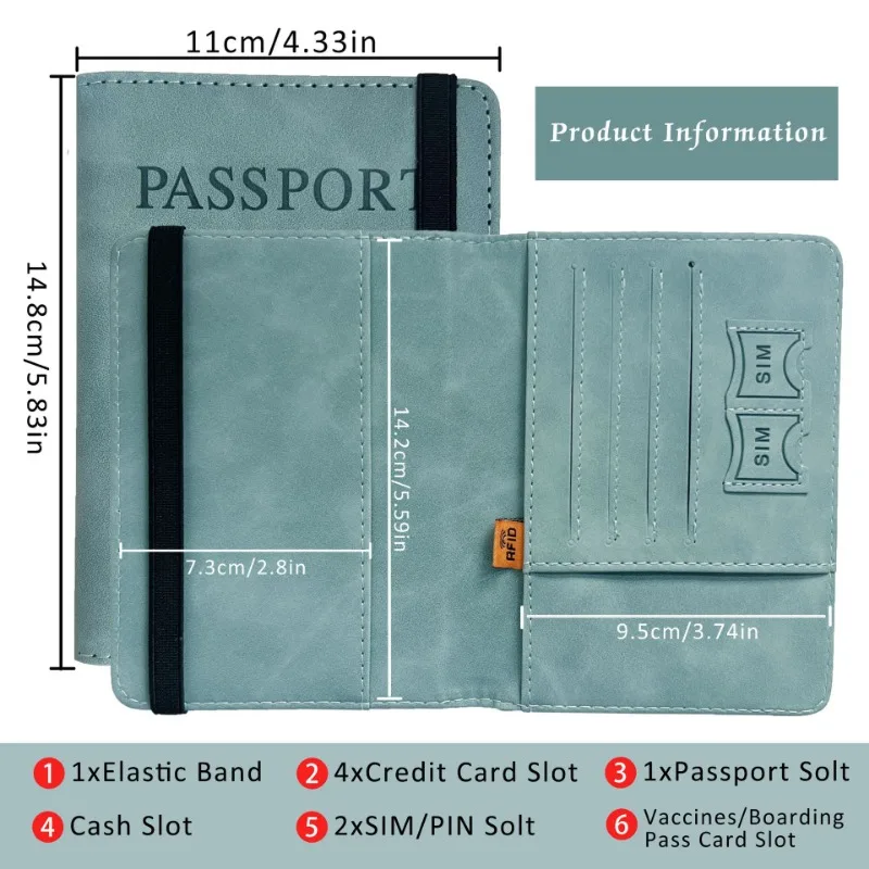 Funda de cuero PU para pasaporte, funda protectora RFID, billetera de viaje con ranuras de bolsillo para almacenamiento de tarjetas de crédito e identificación, 1 unidad