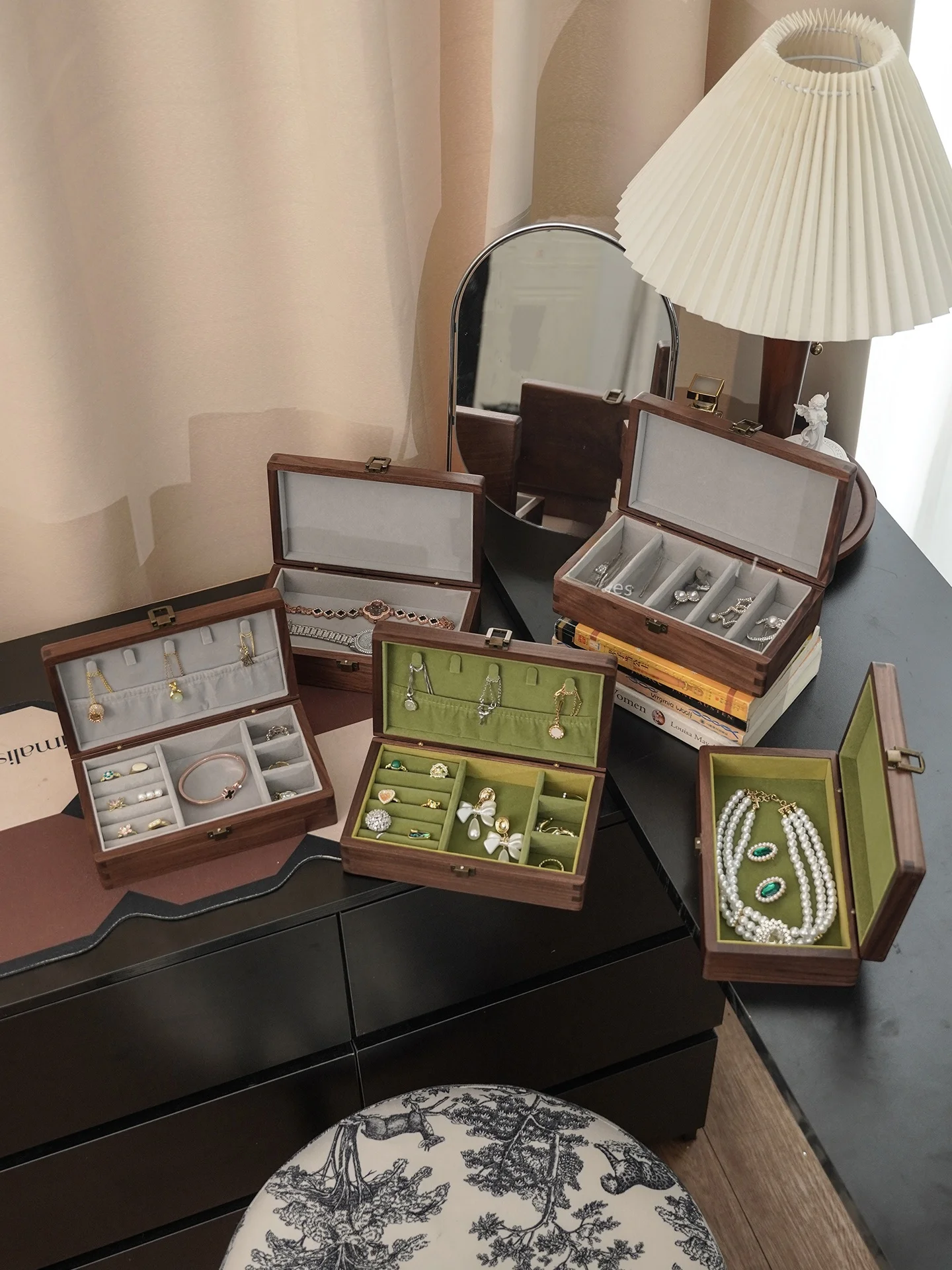 豪華な手作り木製ジュエリーボックス-長方形-ハードウェア酸化防止-デスクトップ用収納オーガナイザー-ヴィンテージスタイル