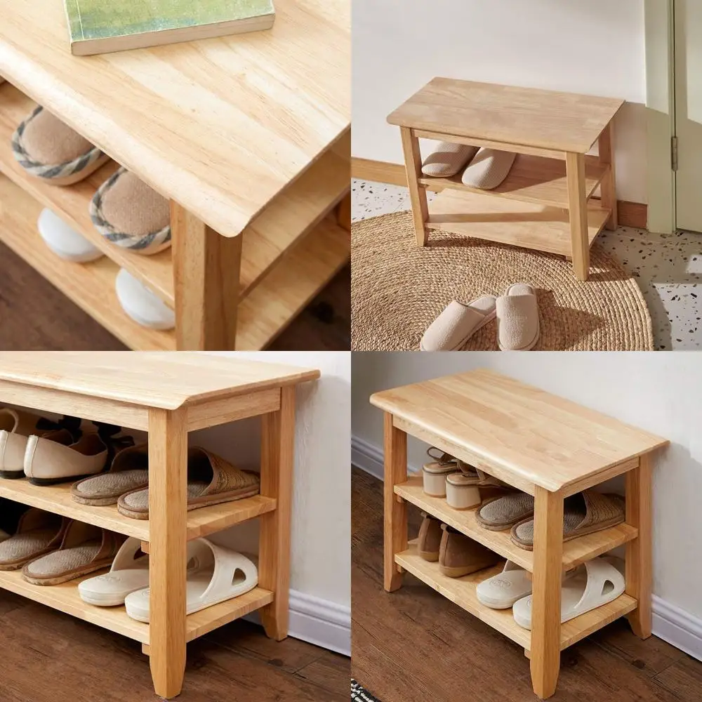 Natural Wooden Shoe Storage Bench, Simple Style Entryway Furniture, 23.6