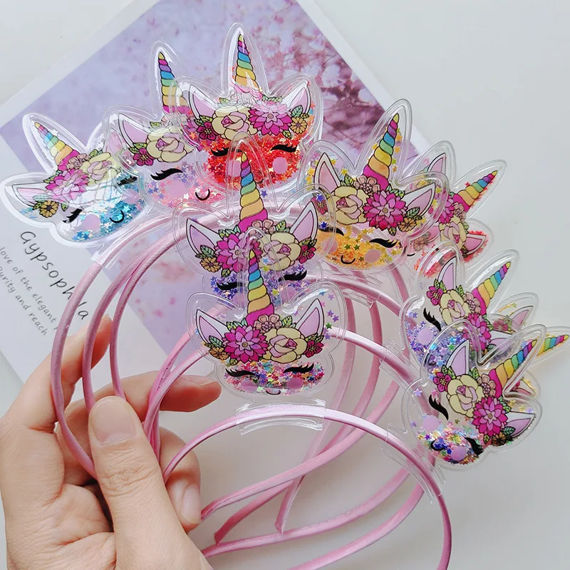 Diadema de unicornio de arena movediza para niña, lazos para el cabello para bebé, accesorios para el cabello para fiesta de vacaciones, Tiara para