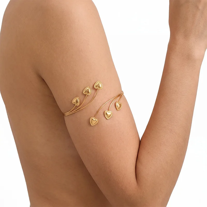 Gold Plated Open Arm Cuff Bracelet Adjustable Metal Arm Band Boho Statement Upper Arm Bangle Jewelry for Women