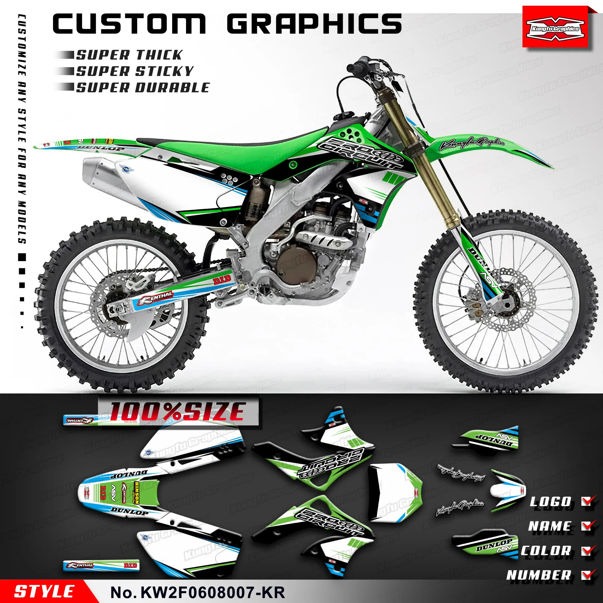 

KUNGFU GRAPHICS Racing Graphics UV Resistant Laminate for Kawasaki KX250F KX 250F KXF250 2006 2007 2008, KW2F0608007-KR