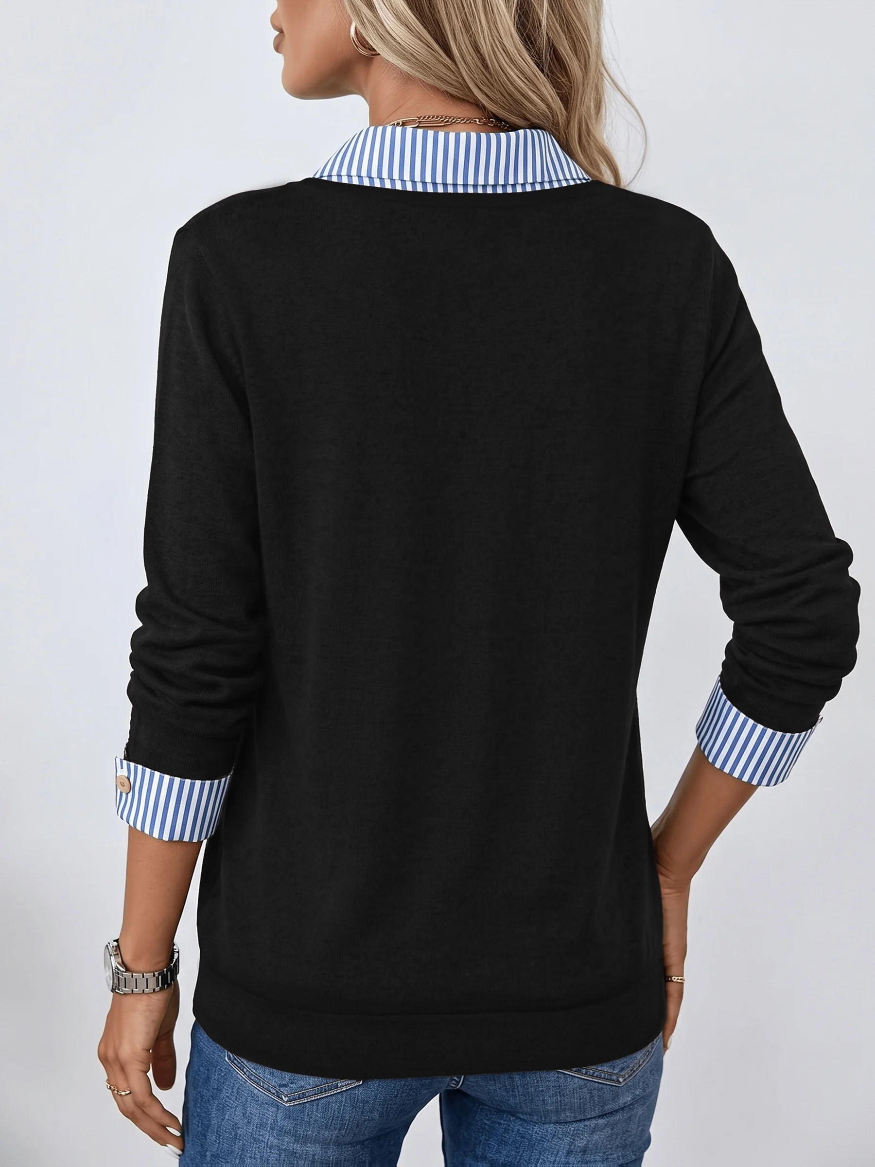 Elegant Plus Size Women's V Neck Layered Look Sweater for Chic Comfort