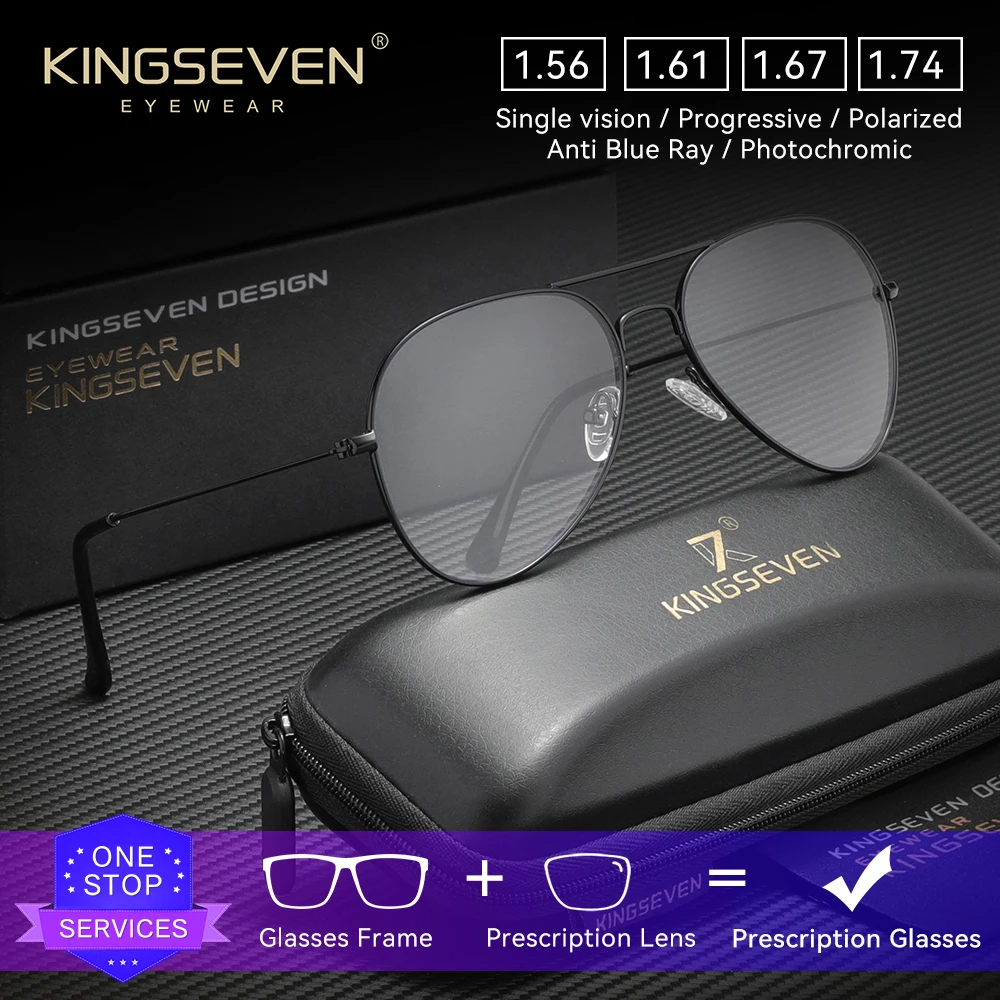 KINGSEVEN الطيار إطار رقيق نظارات طبية مستديرة قصر النظر مد البصر مكافحة الضوء الأزرق عدسة بصرية الرجال النساء نظارات للقراءة