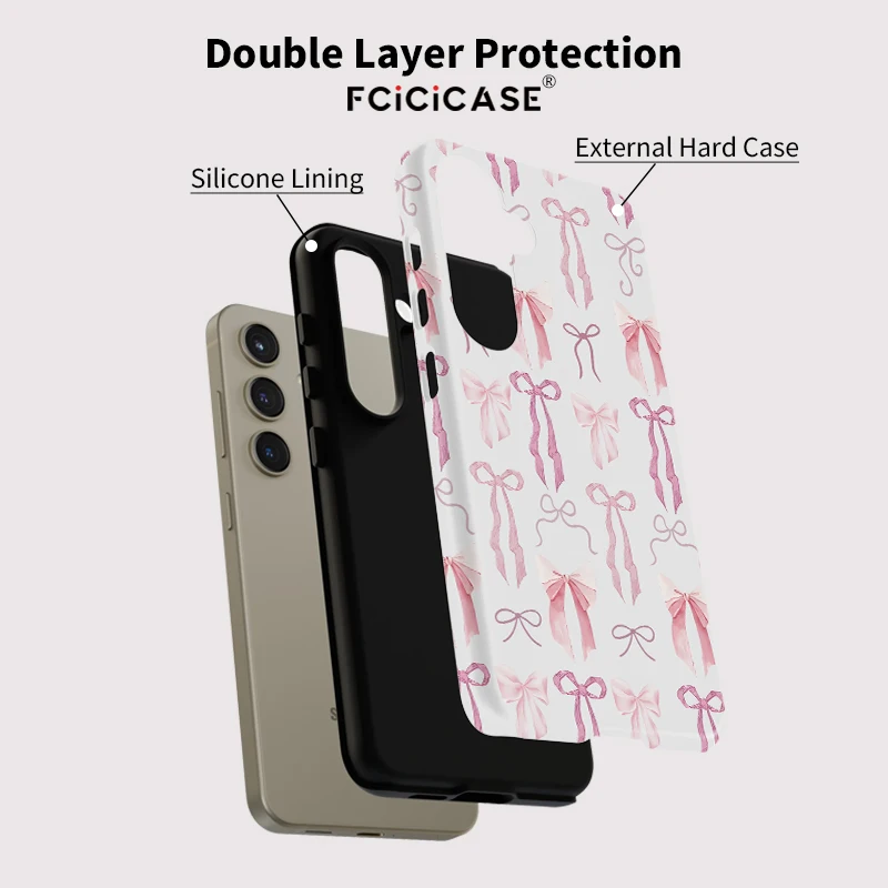 Fcicicaseหรูหราสีชมพูโบว์โบว์สําหรับSamsung Galaxy A56 5G A36 36 A16 A26 กันกระแทกDual Layer TPU PCนุ่ม