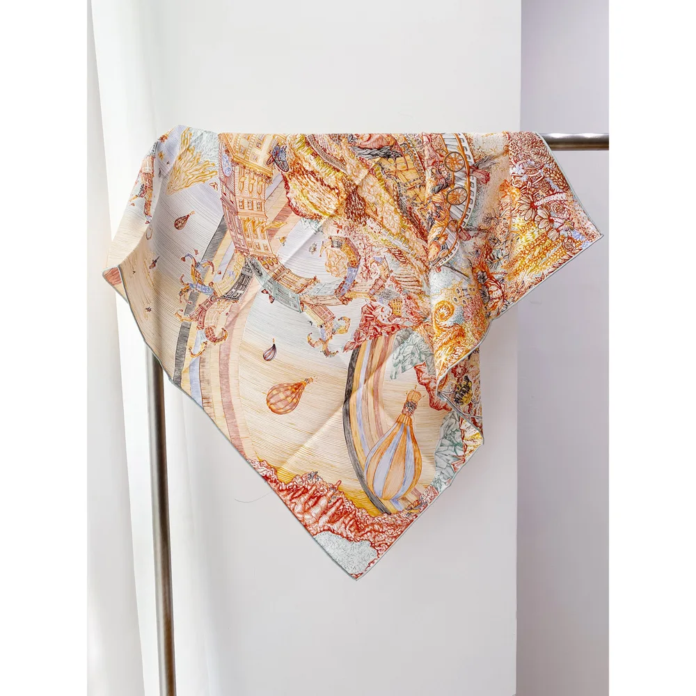 

Шарф с двусторонним принтом 90 см, женские шелковые шарфы, 18 мм, роскошная дизайнерская сумка, шейные шарфы, закрученные вручную по краям, шаль, подарок для влюбленных