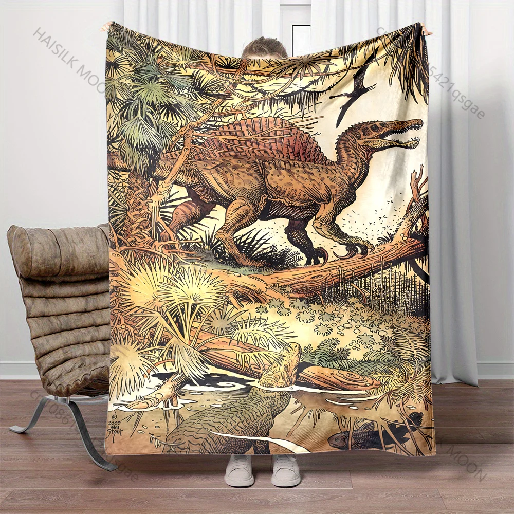 

1PC Dinosaur walking in forest Print Adult Children Warm Blankets Home Travel Car Soft Comfortable Suitable for all seasons