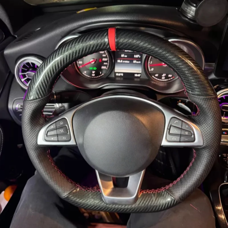 

Car Steering Wheel Weaving Carbon Fiber Leather E-Class GLC260 C200 E300 GLA GLE Steering Wheel Cover For Mercedes Benz C-Class