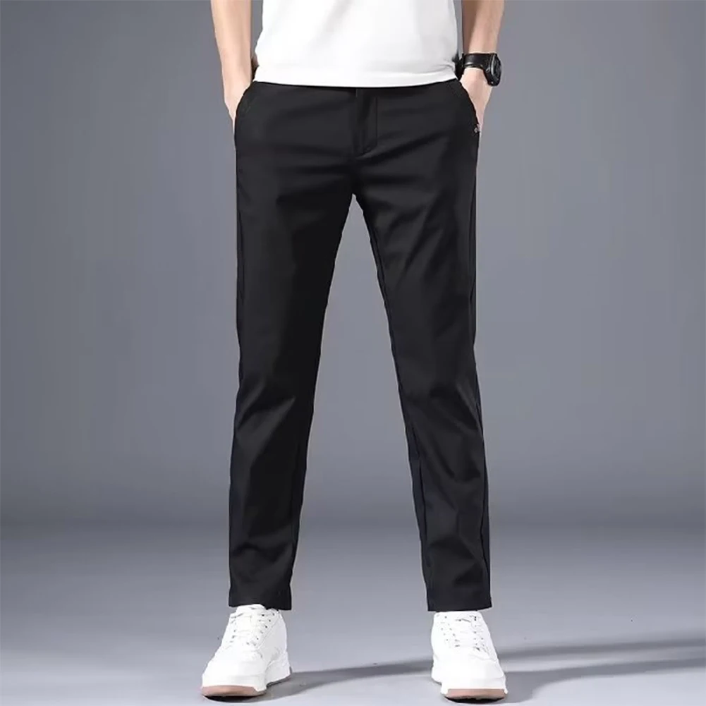 New Men's Casual Pants Slim Fit Stretch Chino Trousers Solid Color Flat Front Flex Classic Ankle Length Pants Men Clothing