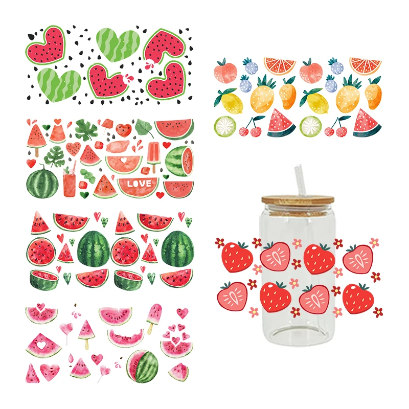 3D UV DTF Transfers Stickers 16oz Cup Wraps Fruit Watermelon Strawberry Printed For DIY Glass Ceramic Metal Leather Etc. D14367