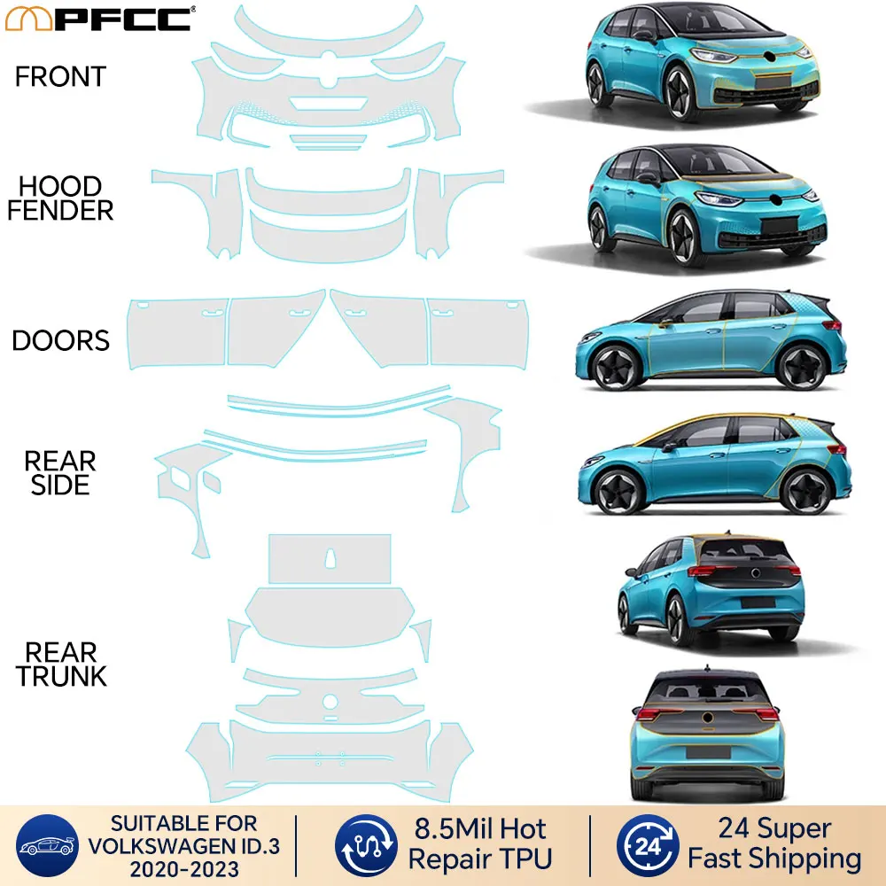 

For Volkswagen lD.3 2020-2023 8.5Mil Full Vehicle Clear Bra Precut PPF Paint Protection Film Decal Wrap Film Kit Transparent