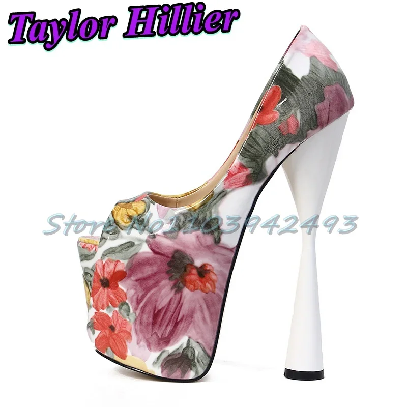 

Floral Platform Heels Sandals Peep Toe Heels Hourglass Heel Slip On Women Designer Luxury Shoes Summer 19CM Print Sandalias 50