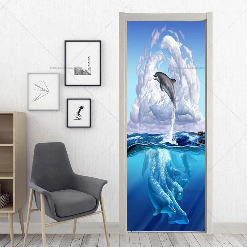 

PVC Material Underwater World Background Door Sticker 3D Detachable Waterproof Poster Children's Room Renovation Wallpaper