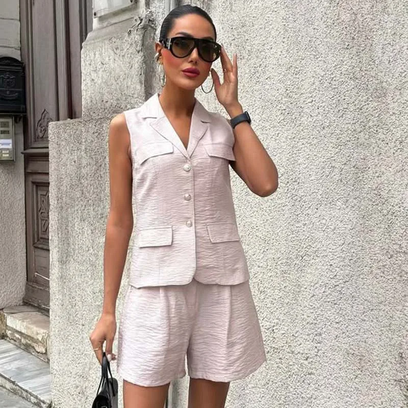 

European and American Women's Clothing Suit Vest Sleeveless Top Shorts Suit African High Class Elegant Fashion Two