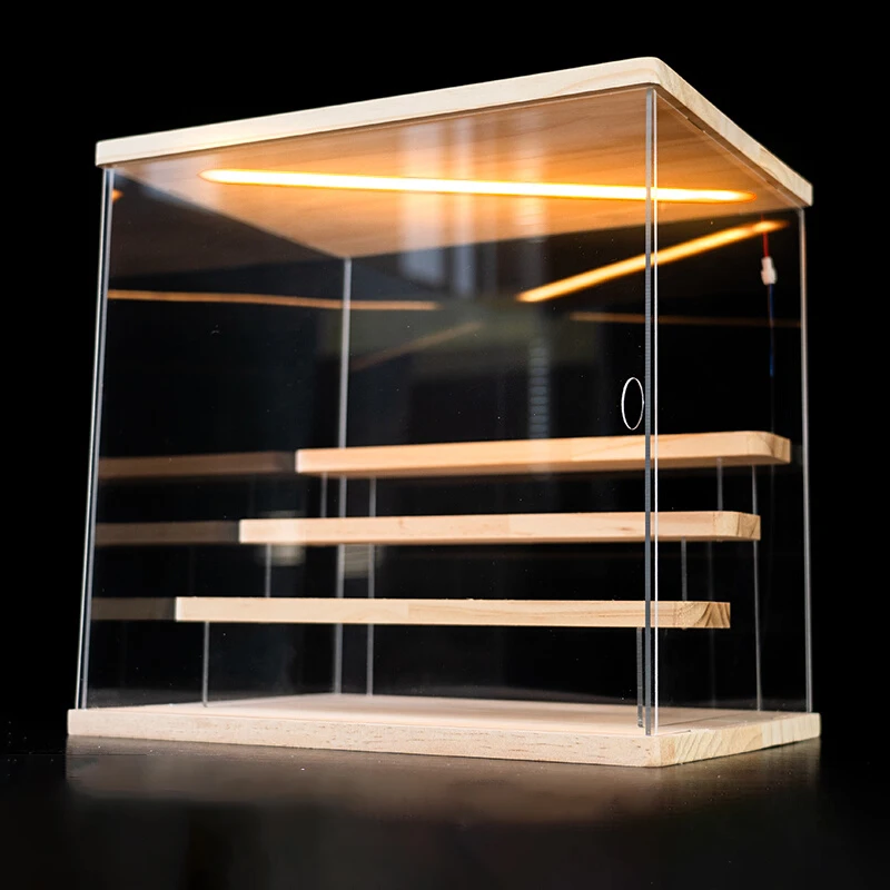 

Clear Acrylic Clay Figure Display Cabinet with Lights and Swinging Door Blind Box Toy Storage Box with 1-4 Tier Removable Steps