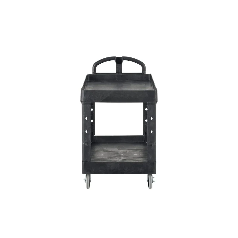 2-Shelf Utility/Service Cart, Medium, Black rgonomic Handle, 500 Lbs Capacity, forfor Warehouse/Garage/Cleaning/Manufacturing