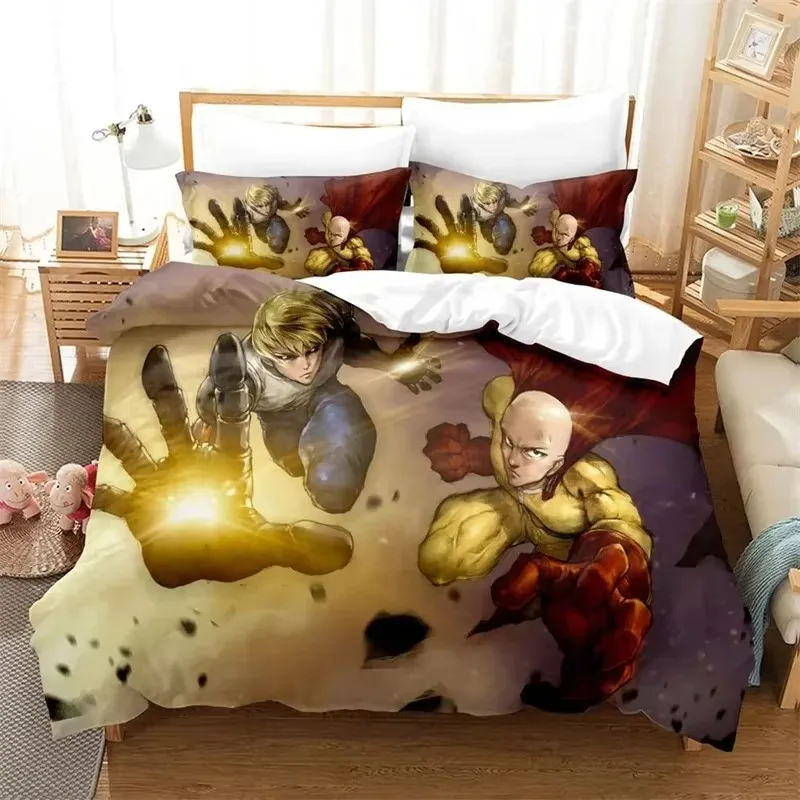 Anime One-Punch Man Saitama Bedding Set,Duvet Cover Comforter Bed Set Quilt Cover Pillowcase,King Queen Twin Size Boys Girls