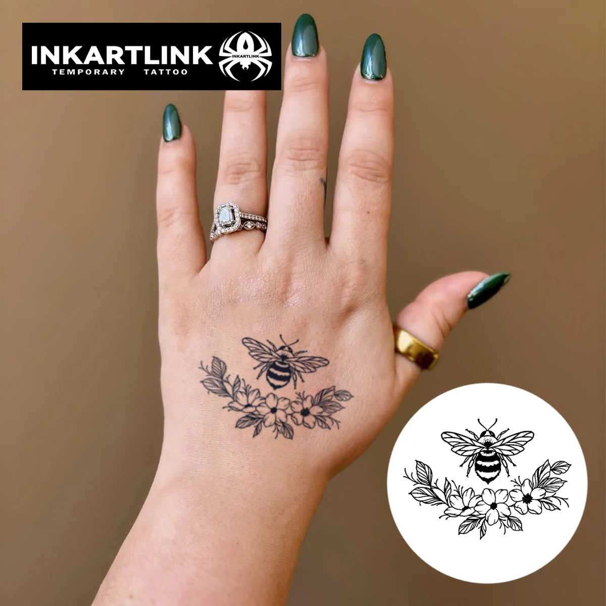 Bee And Flower Temporary Tattoo,Lasts To 15 Days New Technology Magic Waterproof Semi Permanent Sticker.