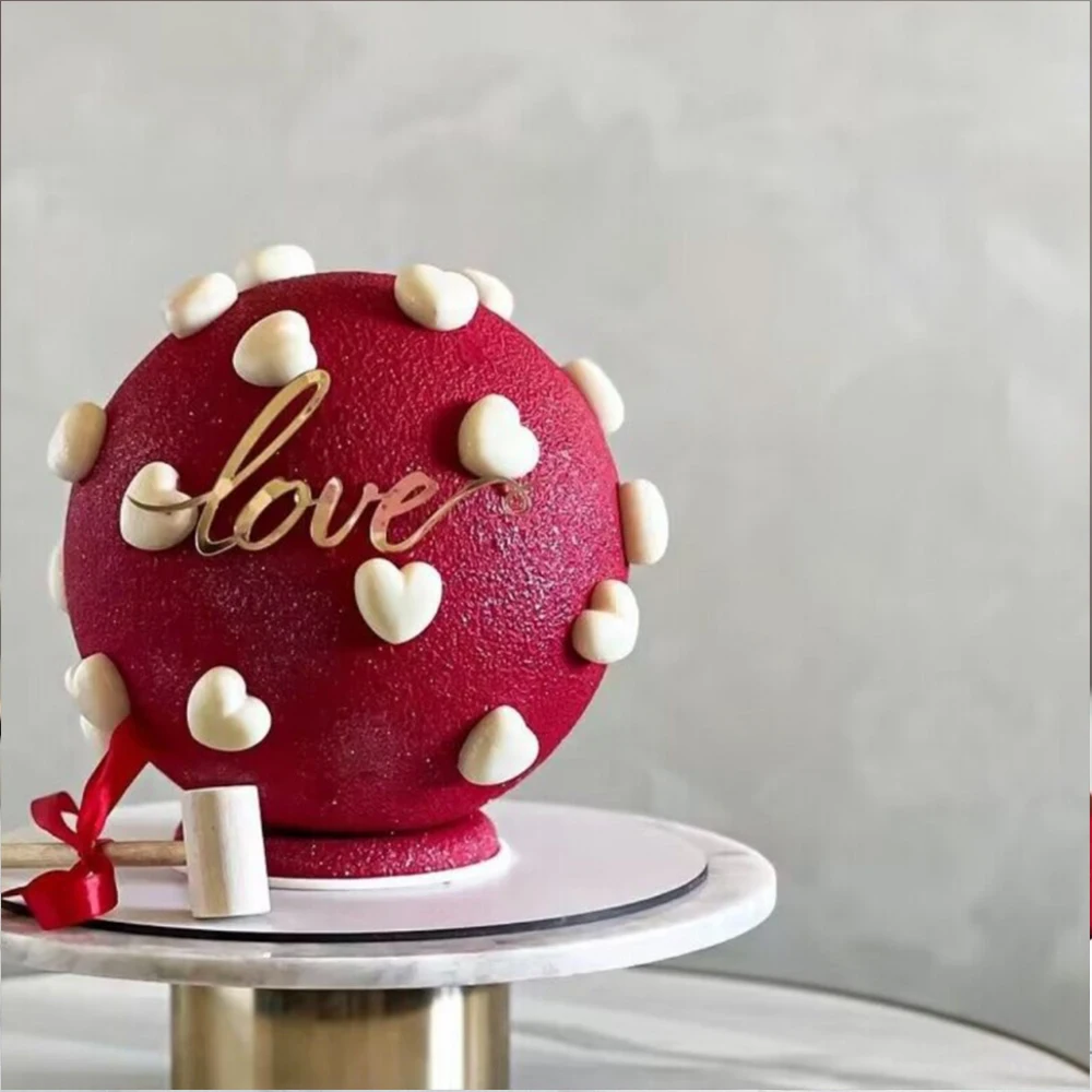10pcs Gold Acrylic Heart Love Cake Topper for Valentine\'s Day Wedding Birthday Party Cake Decoration Supplies