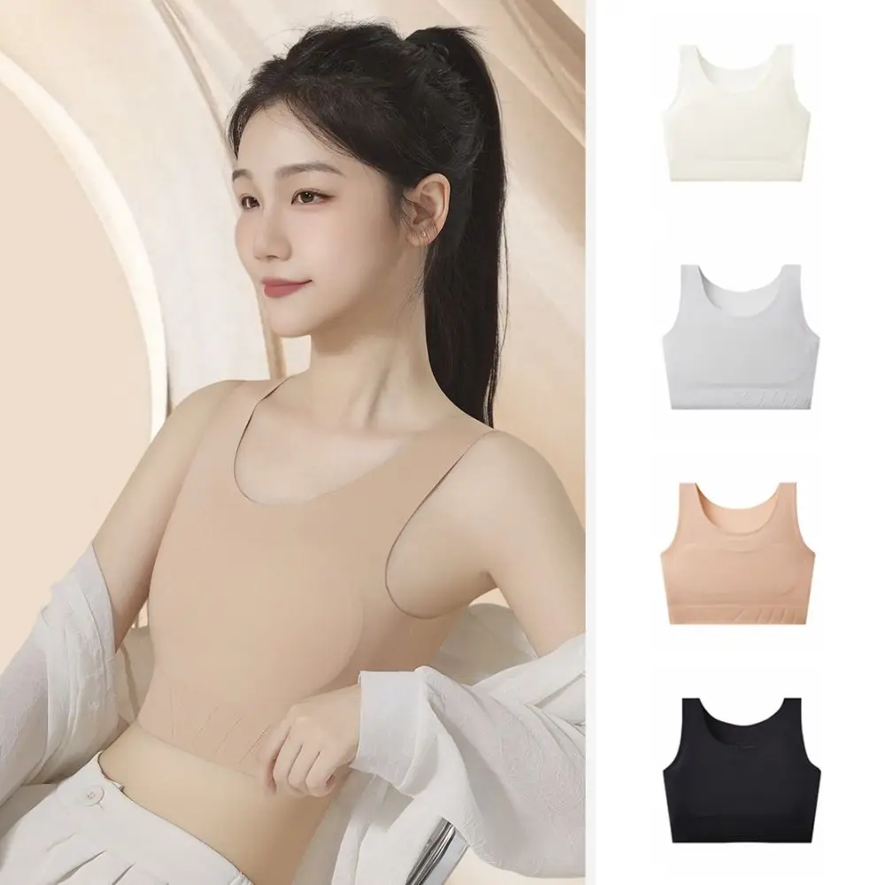 

Solid Color Breast Binding Wireless Sport Bra Ice Silk Ultra-thin Underwear for Women Slim U Neck Girls Seamless Bra Yoga