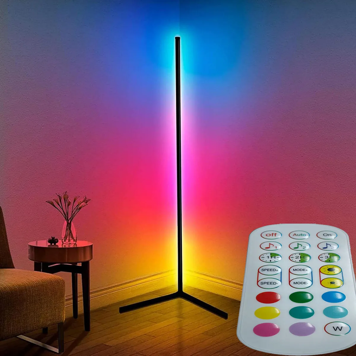 Angle floor lamp, intelligent RGB floor lamp, with remote control 16 million color, music synchronization