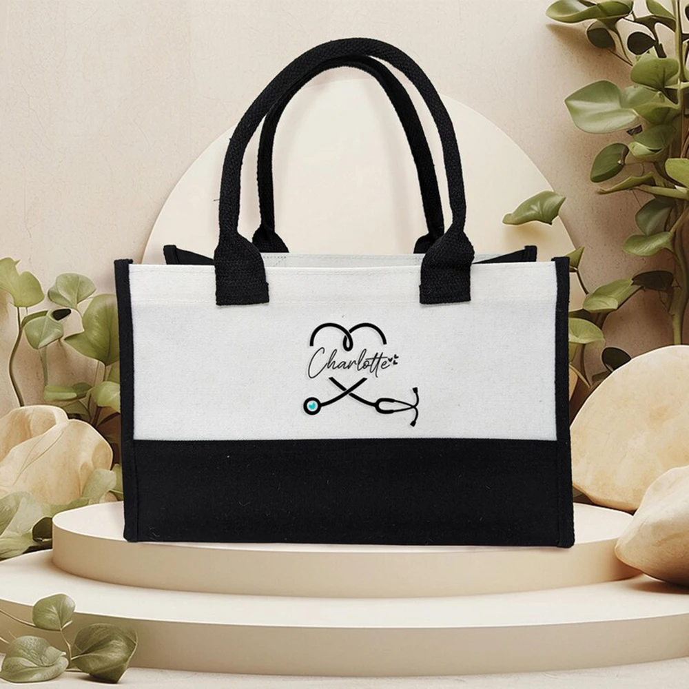 Personalized Nurse Tote Bag Custom Stethoscope Heart Nurse Bag Durable Canvas Tote Nurse Appreciation Week Gift Work Bag
