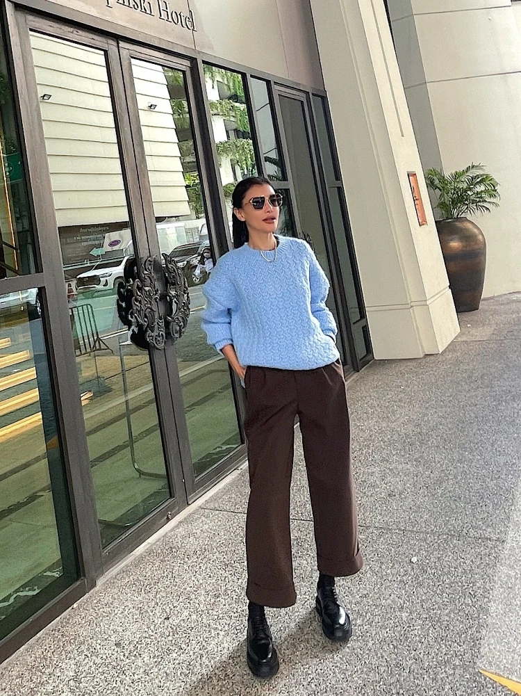 DuanStyle Original Slim Fit Elastic Comfortable Soft Thick High Waist  Color Casual Pants Grey Brown Straight Leg Trousers
