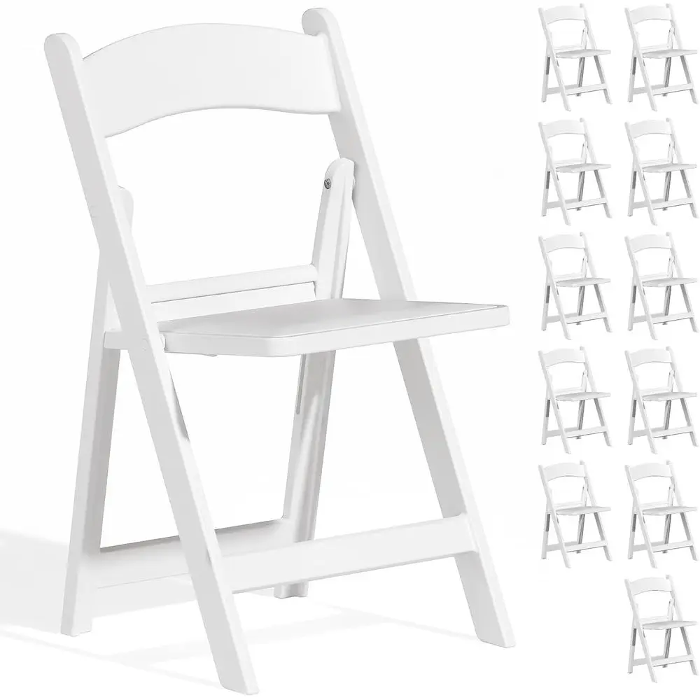 

Белые складные стулья из 12 предметов с подушками — прочная смола для внутреннего и наружного использования, идеально подходят для вечеринок, свадеб и пикников.