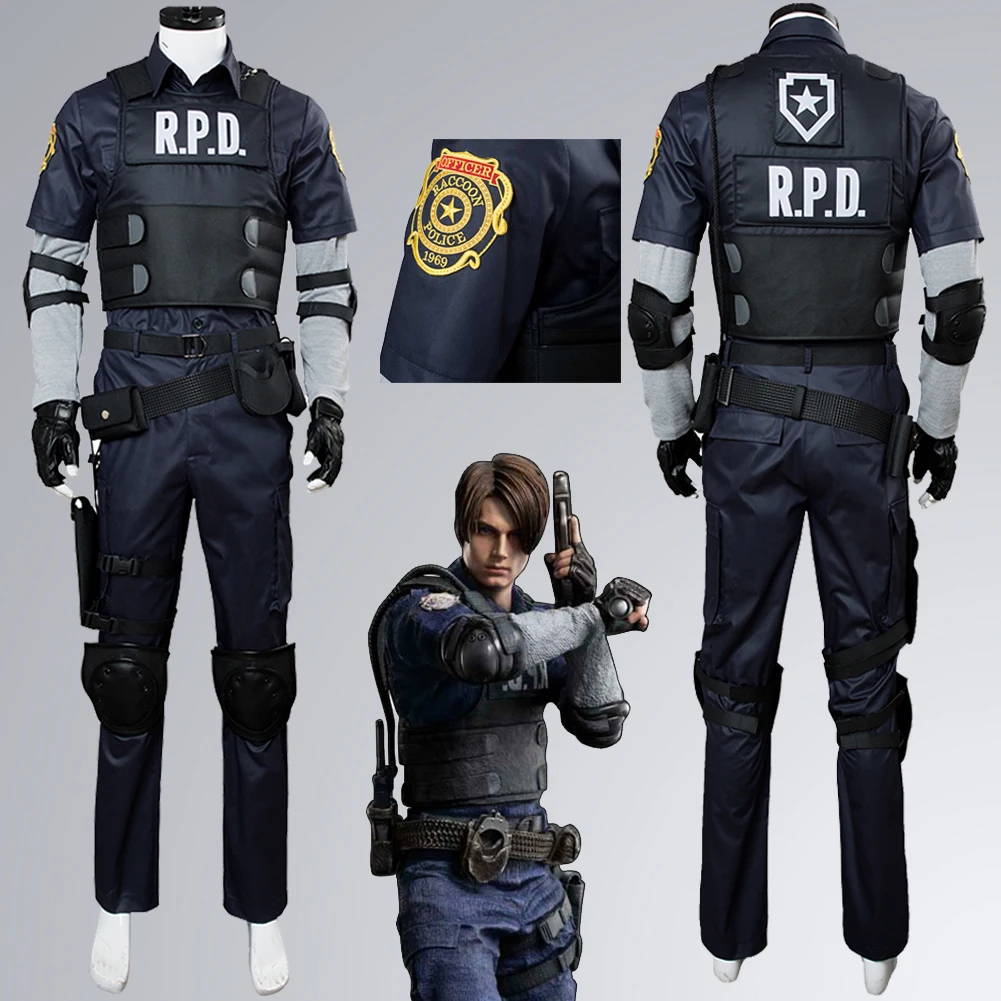 

Men Leon Cosplay Biohazard Game Resident Re Disguise Gloves Vest Set Costume Full Set Outfit Male Role Play Halloween Party Suit