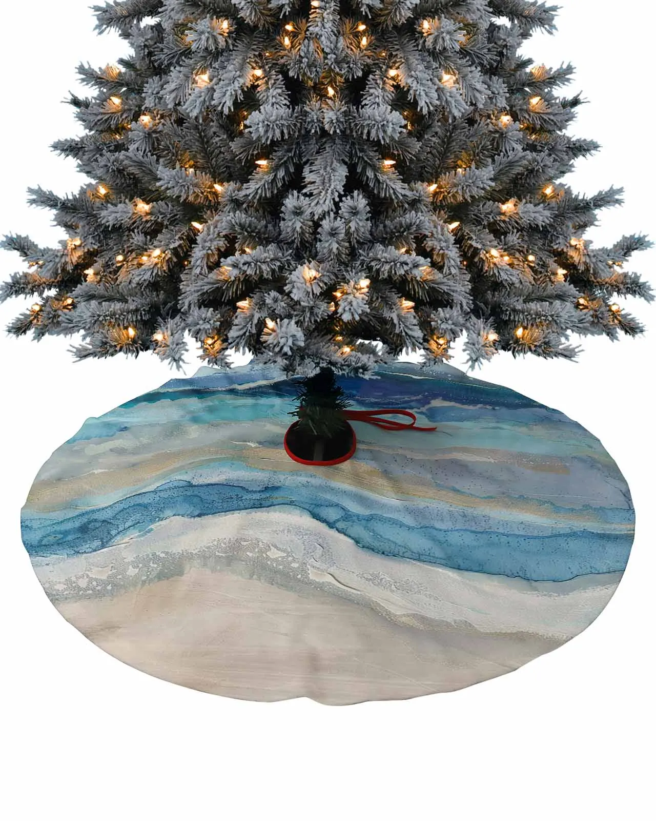 Wave Beach Gradient Christmas Tree Creative Printed Tree Bottom Decoration Festival Party Tree Skirt