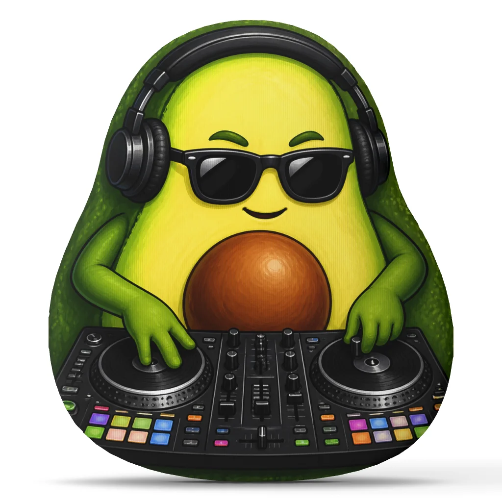 Avocado DJ Plush Pillow Music Festival Floor Cushion Stuffed Throw Pillow Dance Home Decor Gift for Electronic Music Fans