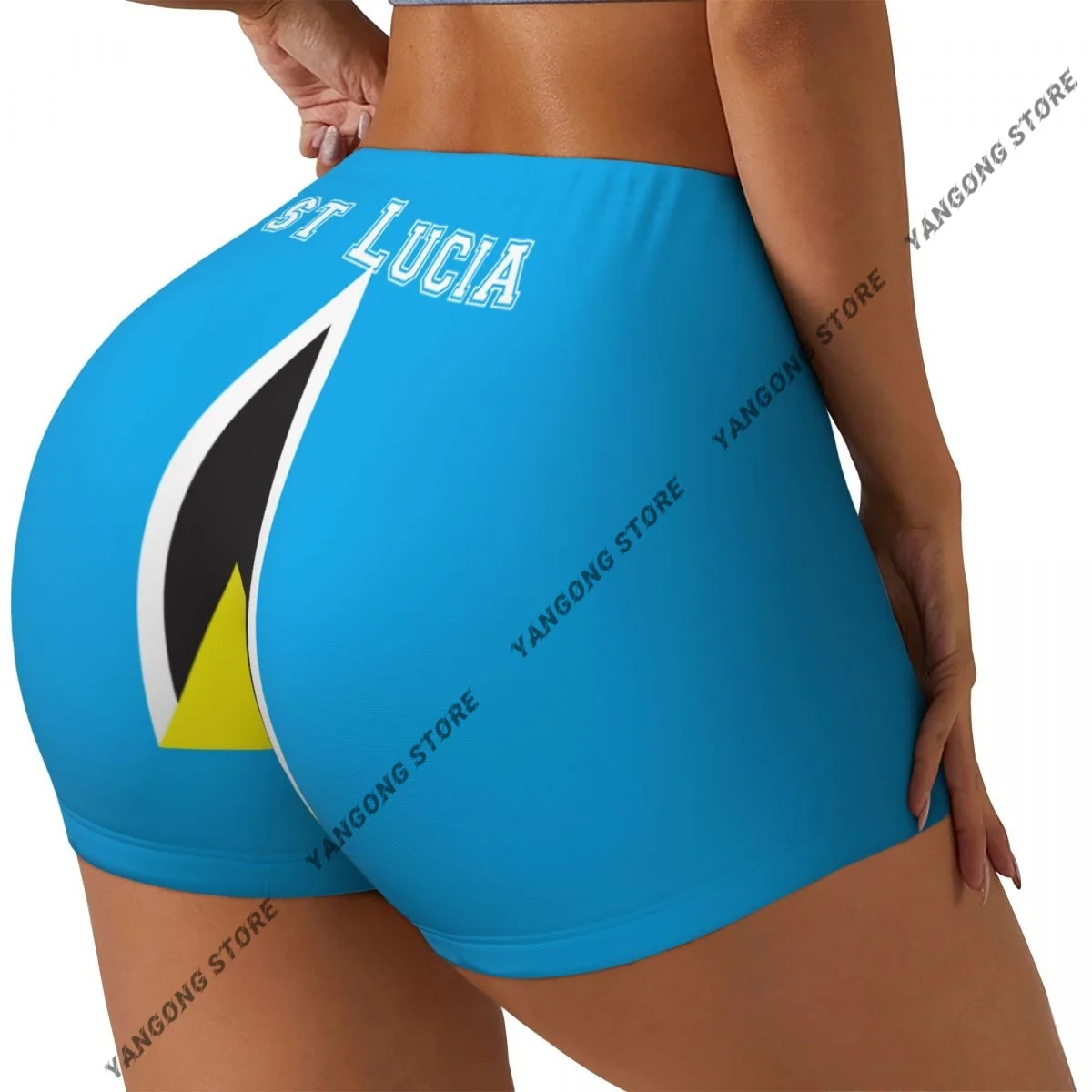 Sexy tight hip sports shorts Flag Map Of Saint Lucia fitness women's comfortable yoga shorts
