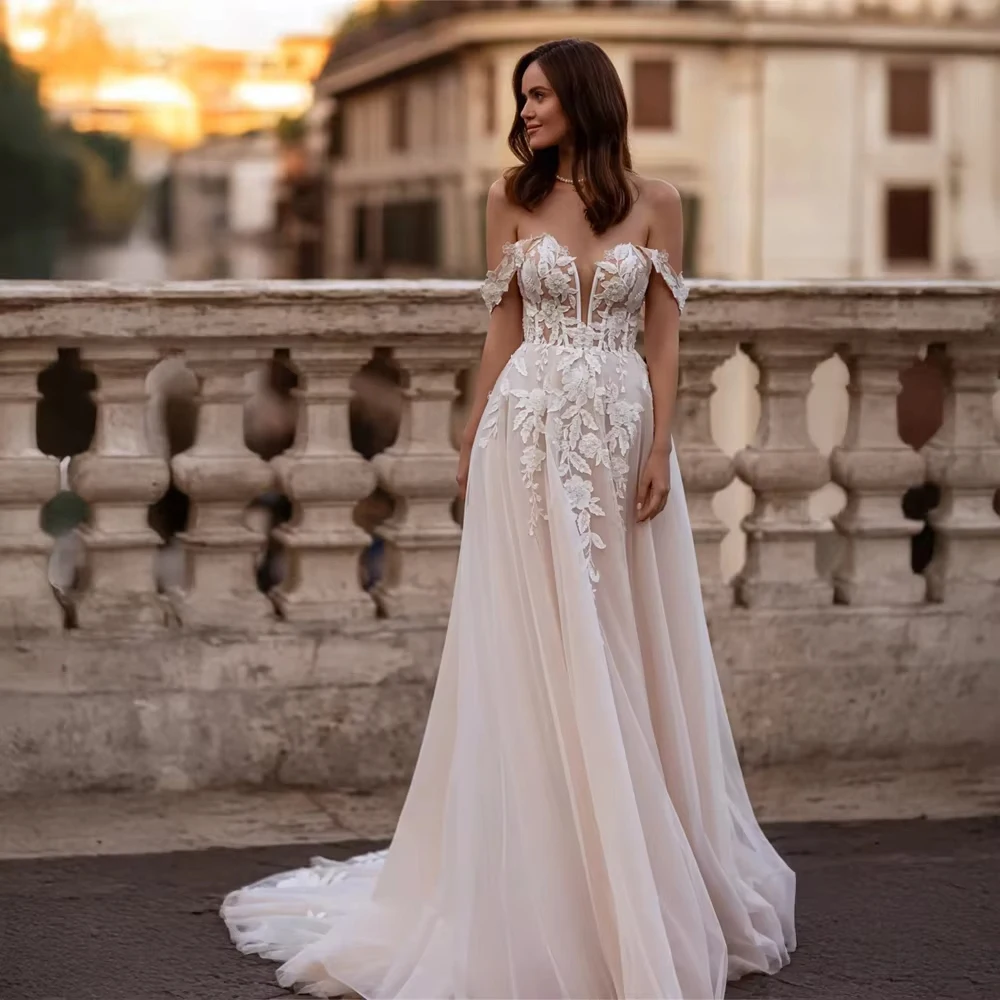 

Charming A-Line Women Wedding Dresses Lace Flower Printing Princess Bridal Gown Formal Banquet Vestidos De Novia 2026 Customized