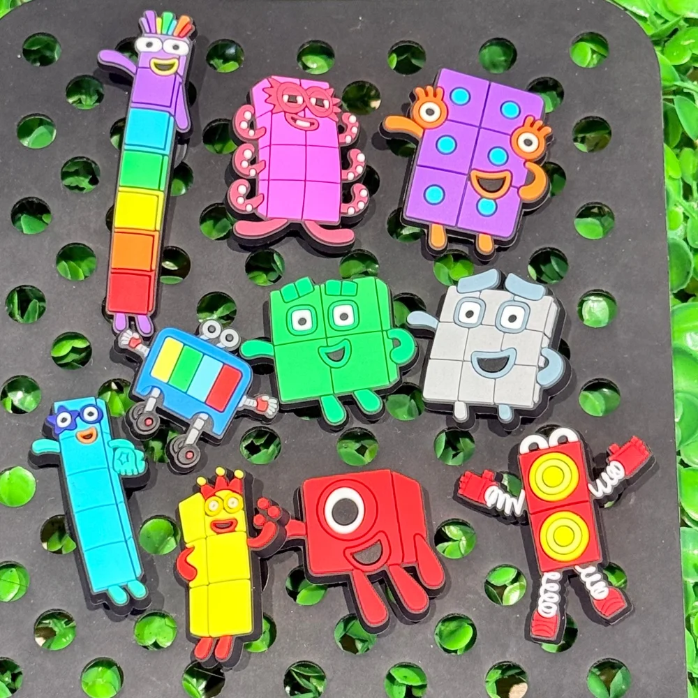 1-10Pcs Bright Color Blocks Garden Shoes Charms Children Popular PVC Clog Button Decorations For Birthday Gift