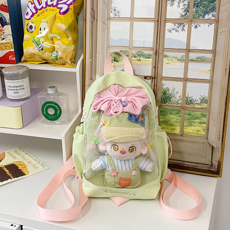 HAEX Dopamine Backpacks Women 2025 String Transparent Doll Show Ita Bags Kawaii Casual Nylon Students Crossbody Shoulder Bags
