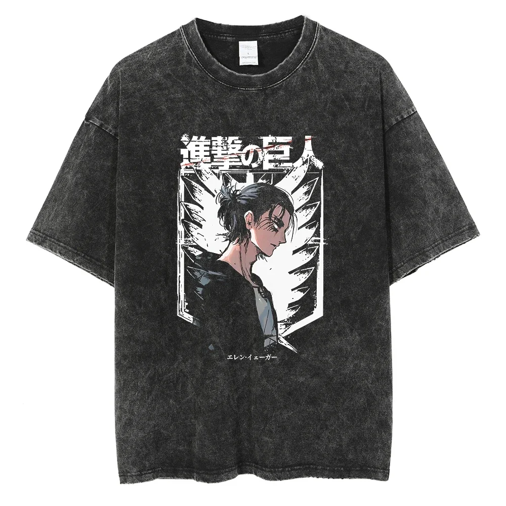 

Hip Hop Harajuku Washed Tshirt Japanese Anime Attack on Titan Printed T-Shirt Men Cotton Casual T Shirt Summer Short Sleeve Tees