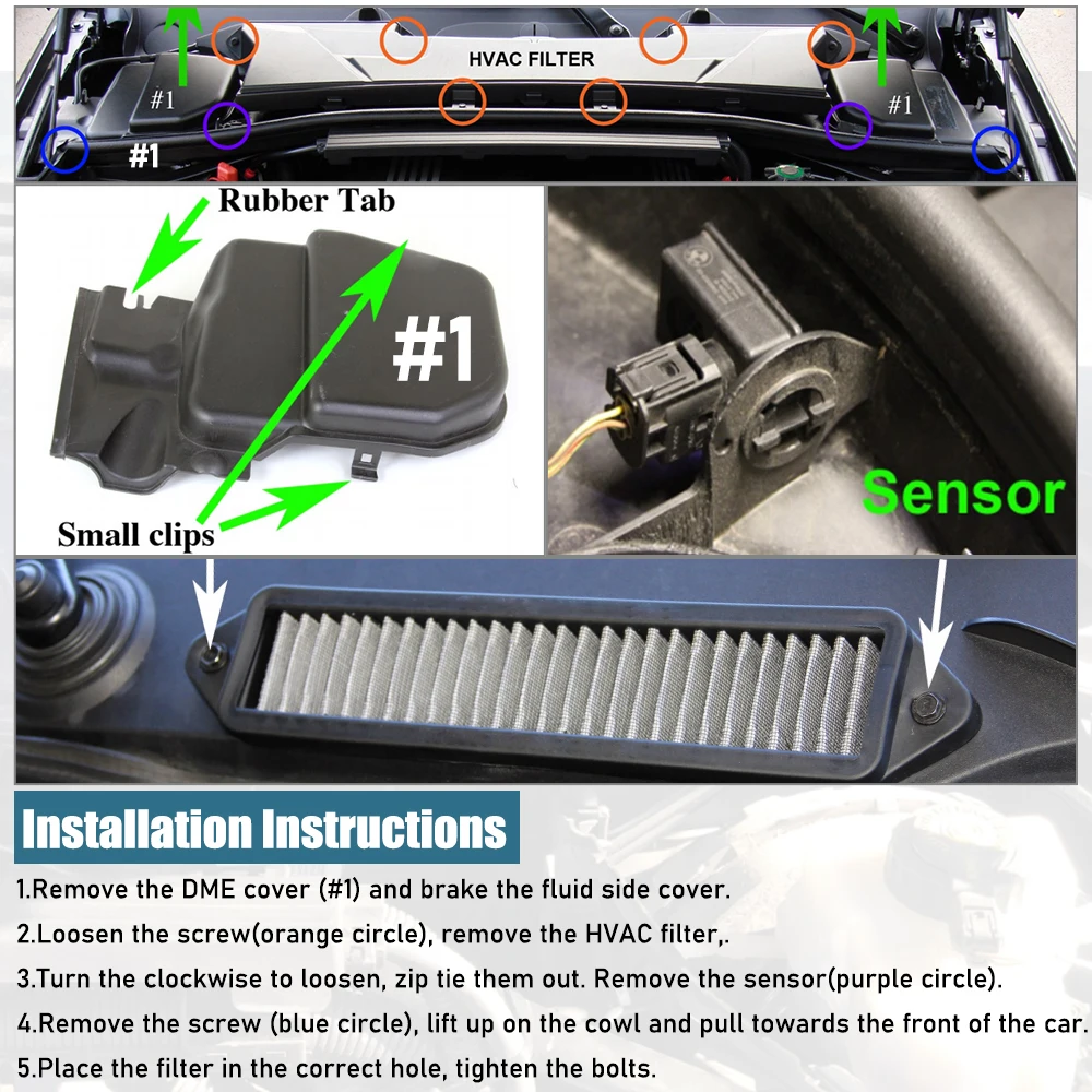 Cabin Air Cowl Filter For BMW E Chassis Only E82 E88 E90 E91 E92 E93 X1 M3 128i 135i 328i 335i