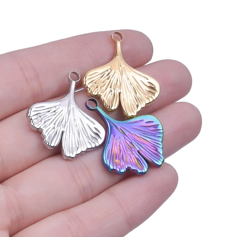 6pcs/Lot Stainless Steel Ginkgo Leaf Charms DIY Plant Leaves Pendant подвеска Fit Handmade Cute Women Earrings Jewelry Making