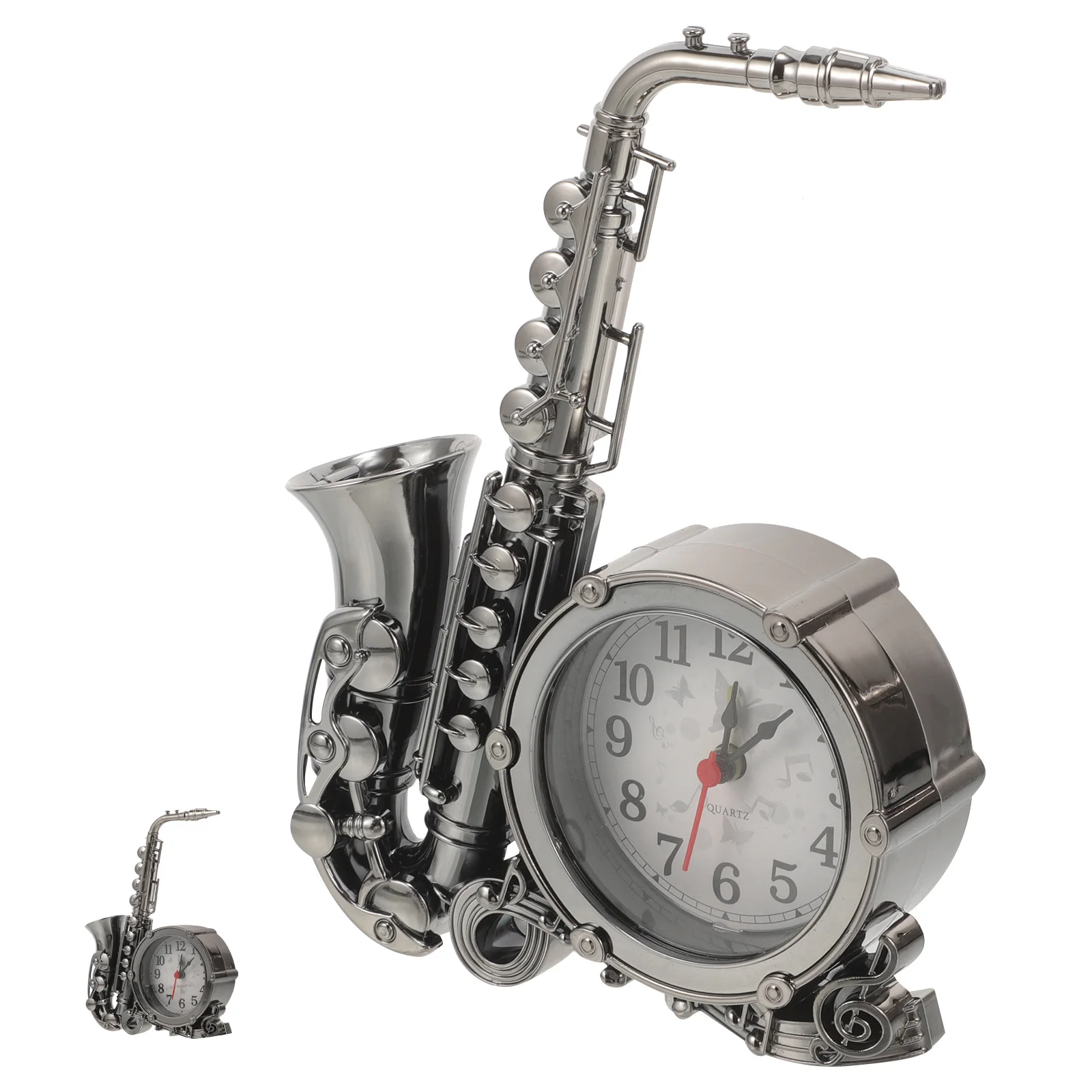 

Saxophone Shaped Alarm Clock Retro Tabletop Desktop Clock For Bedroom Living Room Office Decorative Vintage Metal Round