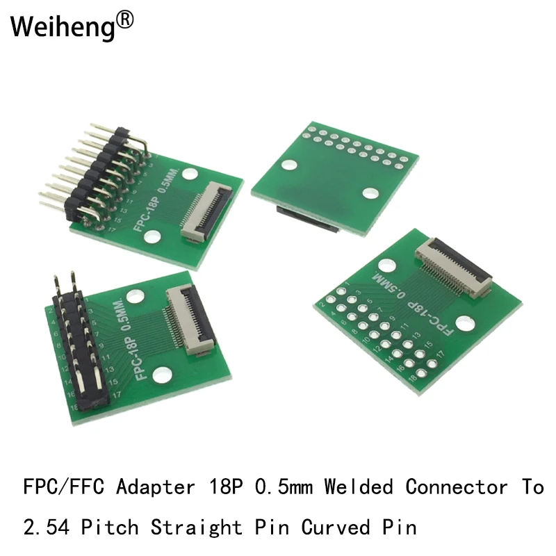 10pcs FPC/FFC 18P Flexible Cable Adapter Board Double-sided 0.5mm To 2.54mm Straight Curved Needle