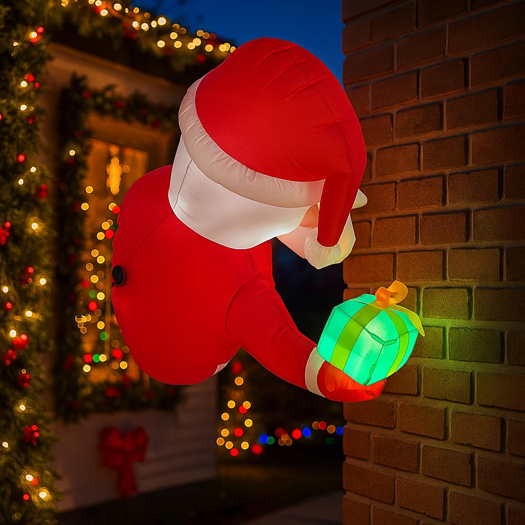 3.3FT Christmas Decorations Inflatable Santa Claus Holding Gift Box Toys Home Yard Ornaments with LED Decor Christmas Party Toy