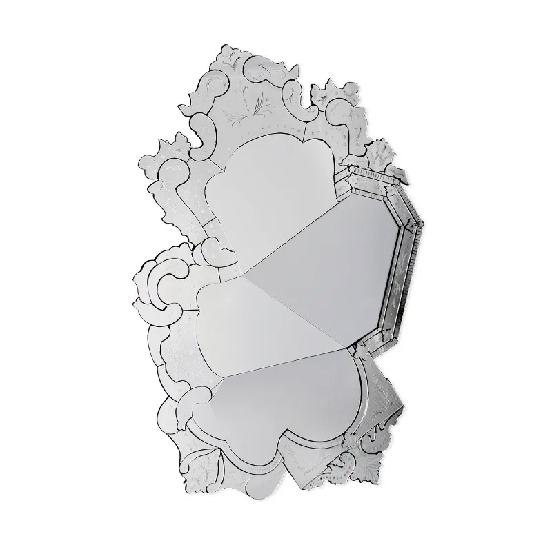 Living room wall hanging decorative mirror designer high-end villa home art retro carved wall special-shaped mirror