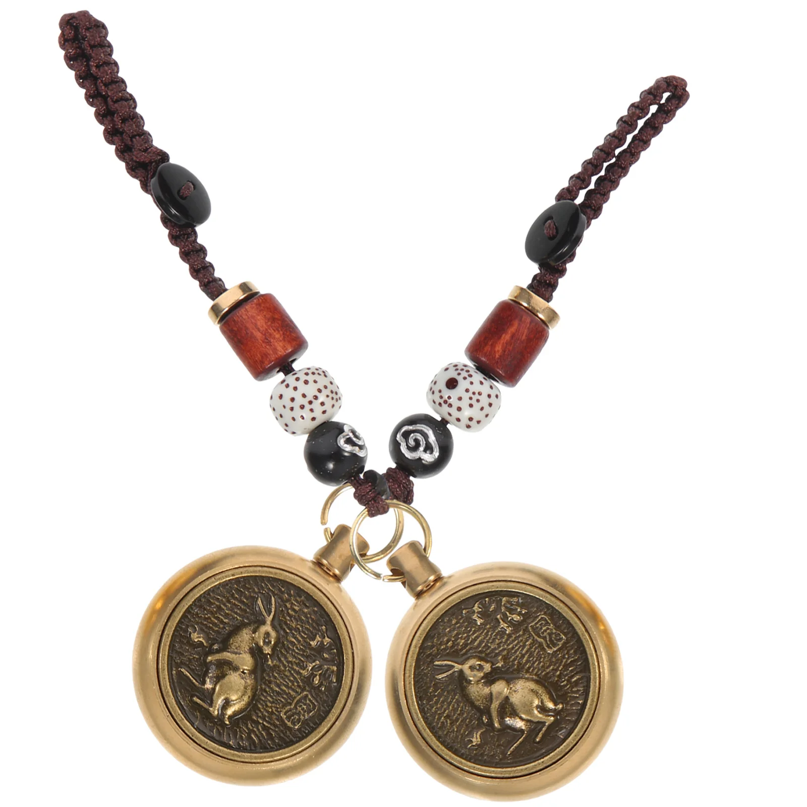 

2Pcs Chinese Zodiac Rabbit Copper Pendant Vintage Hanging Decor Exquisite Carving Keychain Necklace Gift Craft