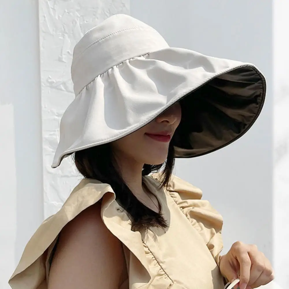 Foldable Beach Hat Summer Travel Hat Stylish Foldable Sun Hat for Women with Adjustable Brim Heat-resistant Vinyl for Beach