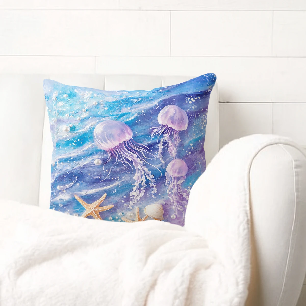 Patriotic Star Pattern Polyester Pillow Cover - 2D Printed Decorative Cushion Case for Home, Sofa & Living Room Decor