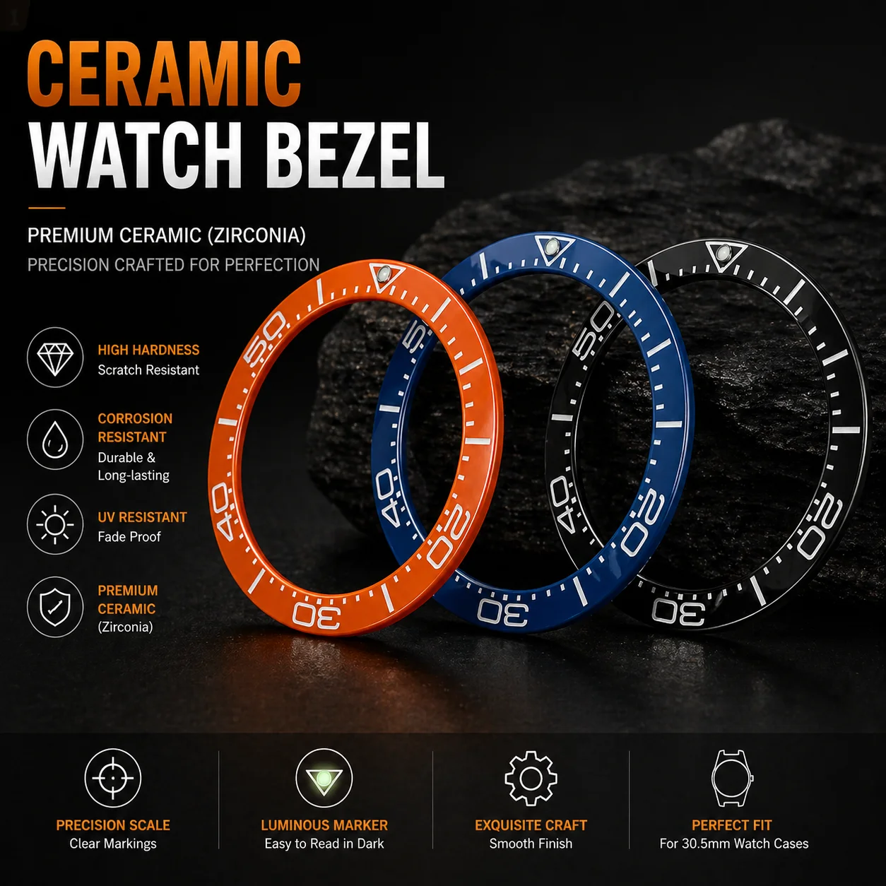 Neuer Seagull SEA600m Style 38mm Orange, Schwarz und Blau Keramik-Lünetteneinsatz für 40mm Uhrengehäuse SKX007 Modifikations-Kit