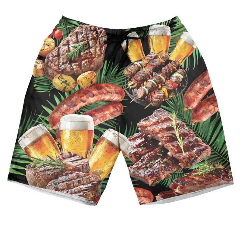 

BBQ Beach Shorts For Men Hamburger Food Graphic 2025 3d Printing Men's Shorts Summer Drawstring Board Shorts