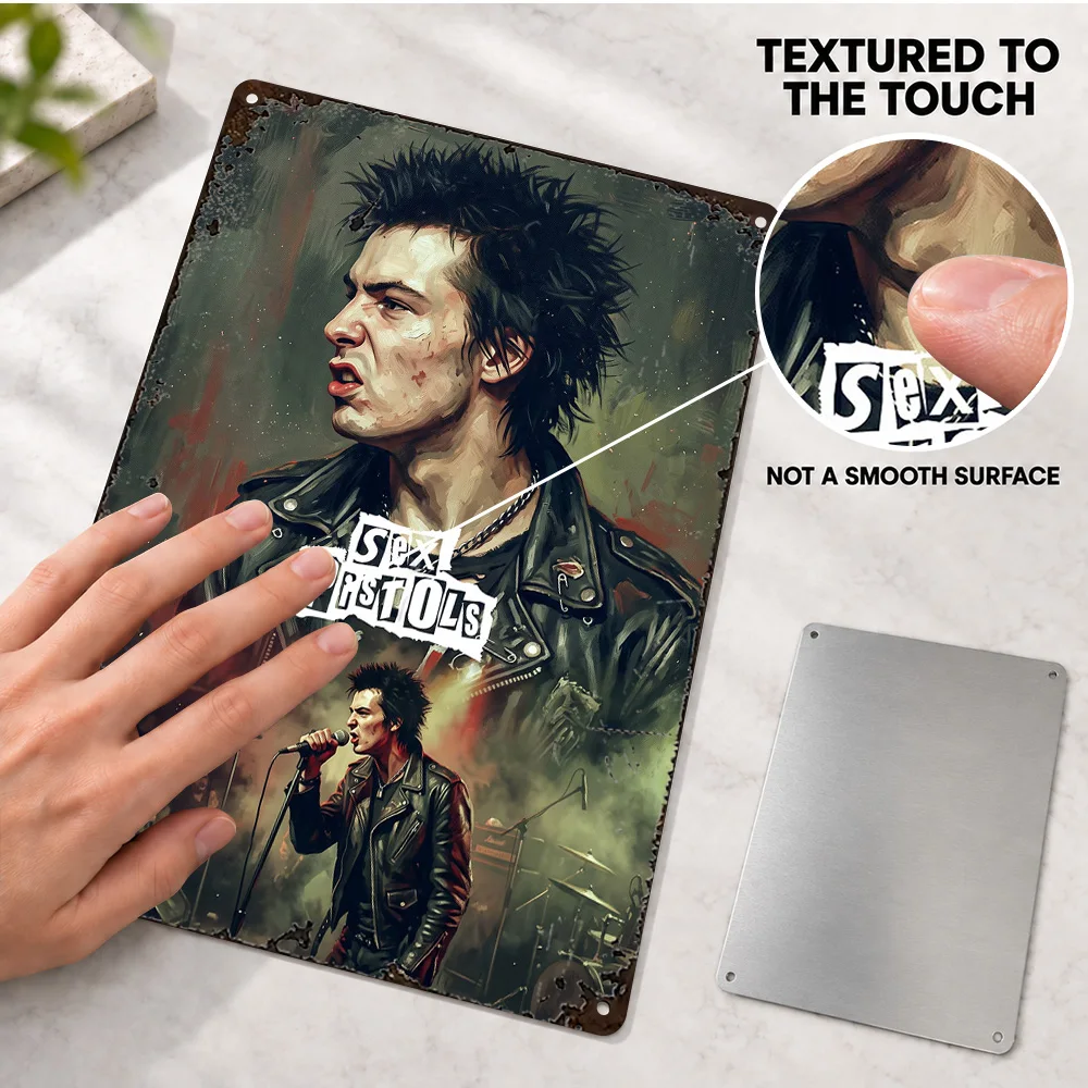 Sid Vicious Sex Pistols Portrait Aluminum Poster Personalized Metal Sign Painterly Collage Wall Art For Home Recording Studio