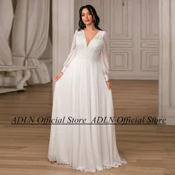 ADLN Plus Size Wedding Dress Customized V Neck Puff Sleeve Bohemian Lace Boho Bridal Gown Customized  Chiffon Bride Dresses