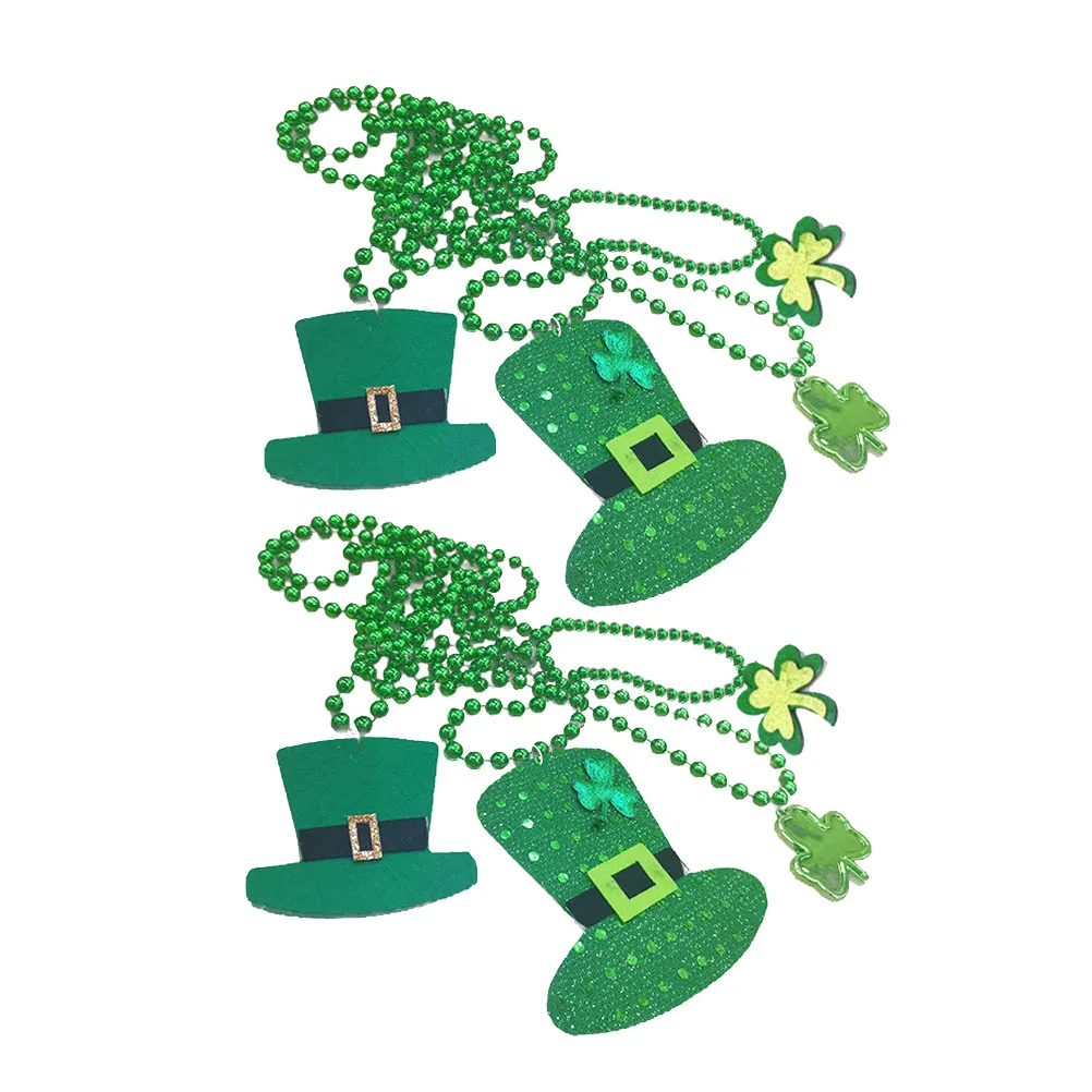 

4pcs St. Patricks Day Clover Necklace Bead Chain Party Supplies Festival Costume Plastic Hat Chain Holiday Event Accessories